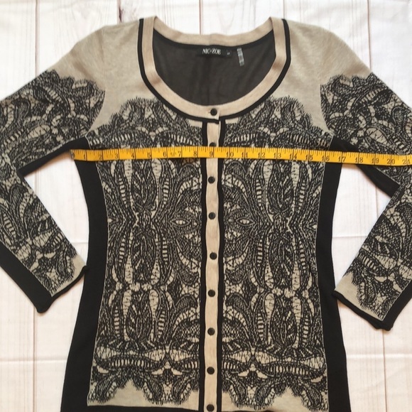 Nic+Zoe Taupe & Black Lace Look Button Front Cardigan Sweater Women’s small EUC - Picture 3 of 14